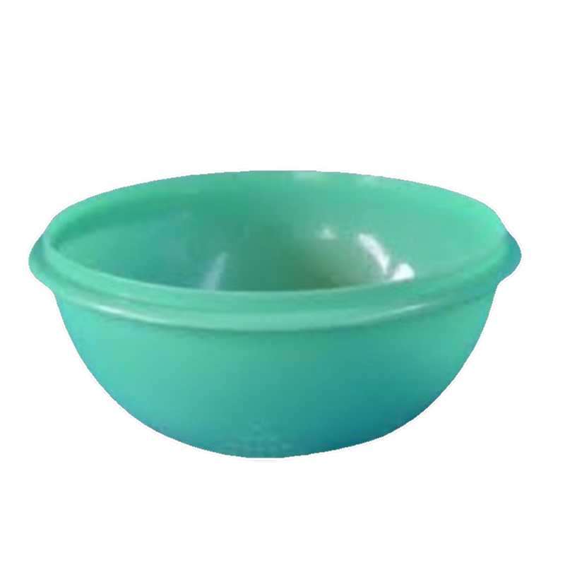 A mint-green plastic bowl